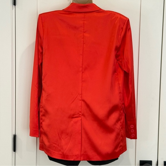 BB Dakota Steve Madden Smooth Talk Blazer Satin Open Front Red XS New Oversized - Picture 6 of 14